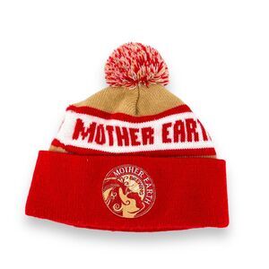 Vintage Mother Earth Brewing Winter Beanie Hat Red and Tan Made in the USA